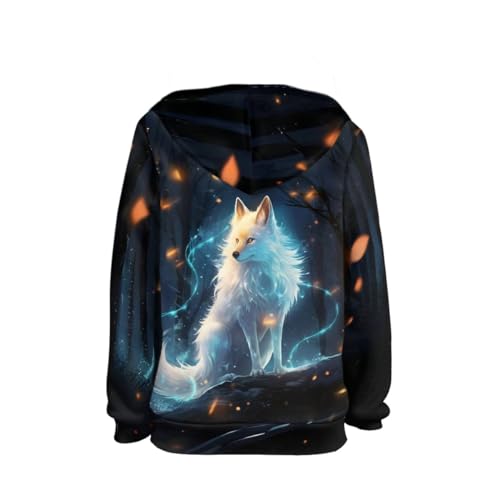 Boys Girls Cool Fox 3D Print Pullover Hoodies Hooded Sweatshirts Tops Blouse with Pocket2