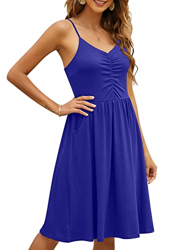 Image of YATHON Casual Dresses for Women Sleeveless Cotton Summer Beach Dress A Line Spaghetti Strap Sundresses with Pockets