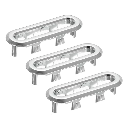 PATIKIL Sink Trim Overflow Cover, 3Pcs 2x0.7 Inch Oval Sink Overflow Rings Basin Drain Cover Hole Insert in Caps for Kitchen Bathroom, Silver
