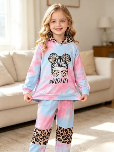 Image of Kid Toddler Girl Clothes - Tie Dye Hoodie Sweatshirt Girl Outfits Pullover Jogger Hooded Sweatpant Set