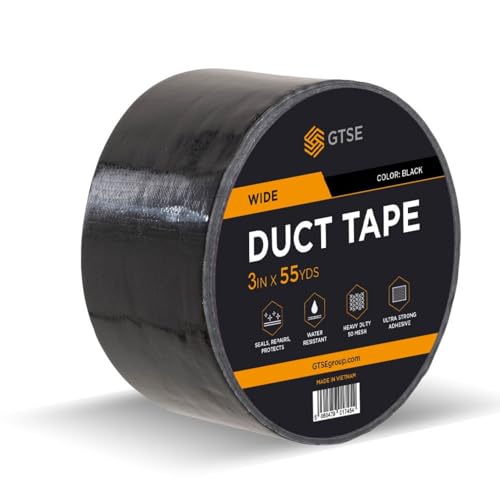 GTSE Black Duct Tape, 3 in x 55 yd (164 ft), Heavy Duty Waterproof Repair