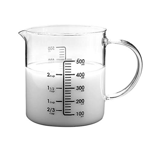 Copo de medição de vidro Hemoton para assar e cozinhar, copo com escala transparente e tampa (500ML)