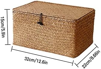 Esoes Wicker Storage Basket Woven Rattan Storage Box With Lids Seagrass Laundry Baskets Makeup Organizer For Bathroom, Living Room, Kitchen (XL)