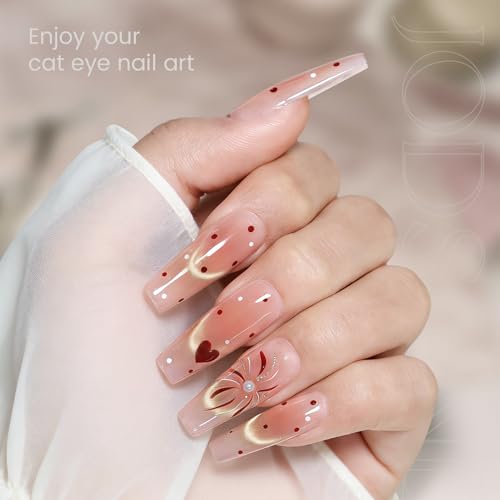 JODSONE Gold Glassy Cat Eye Gel Nail Polish 16.5ml,Holographic Magnetic Cat Eye Gel Polish with Magnet,Reflective Translucent Need U V Curing Salon Gift for Girl & Women,CAT05