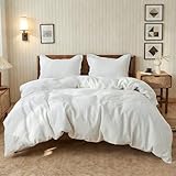 Simple&Opulence 100% Stone Washed Linen Solid Color Basic Style King Queen Twin Full Duvet Cover Sets (White, King)