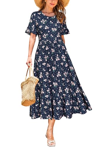 Image of STYLEWORD Womens Summer Casual Short Sleeve Flowy Midi Beach Dress