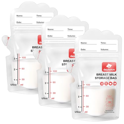 Image of dearlomum BPA-Free Breastmilk Storage Bags - 120 Pcs, 3 Ounce, Self-Standing with Pour Spout, Space-Saving Flat Profile, Ideal for Convenient Breastfeeding and Milk Storage, Refrigeration & Freezing