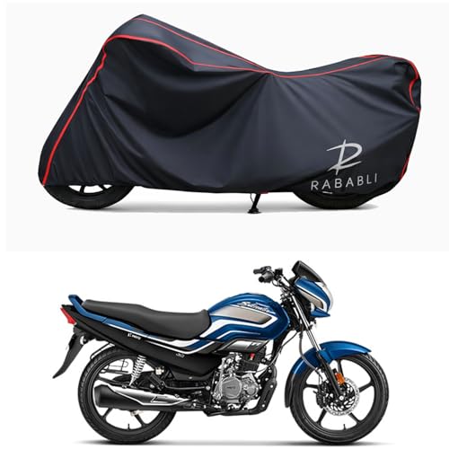 Image of Waterproof Bike Body Cover Compatible for | Hero Super Splendor Disc | Taffeta Fabric, Red Piping Design, Bottom Elastic Fit | Dustproof, Sun UV & Rain Protection for All Bikes