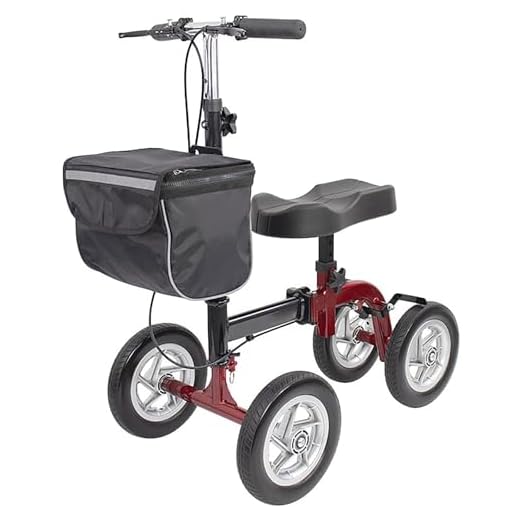 Foldable Knee Scooter Steerable All-Terrain Rollator Walker with Seat Walkers with Basket for Ankle and Leg Injuries with Dual Braking System(Red)