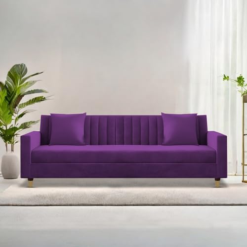 Image of Casaliving Garcia 3 Seater Sofa Set for Living Room (Purple - Colour Fabric) Premium Fabric Sofa Set