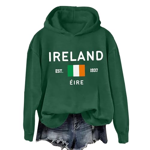 HUIFUAO Ireland St Patricks Day Hoodies for Women Irish Sweatshirts for Women Lucky Green Clover St Pattys Day Pullover Long Sleeve Tops (A01 Green, XXXXXL)
