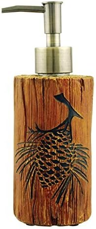 Faux Wood Log Pine Cone Liquid Soap Lotion Pump Dispenser, 7.5-inch