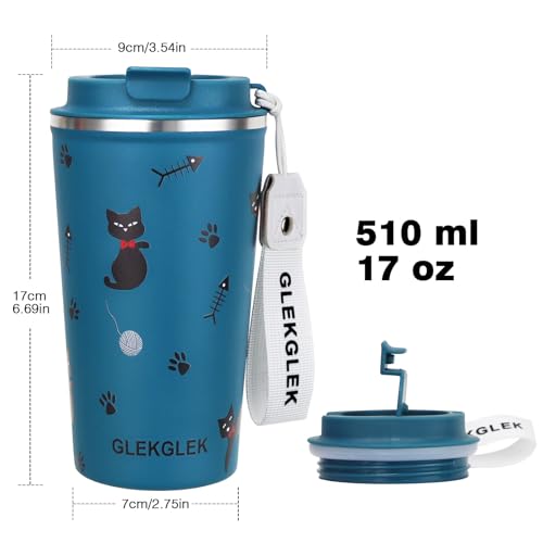 GLEKGLEK Insulated Cat Travel Mug Patterned for Ice Drinking Hot Drinks Coffee Cup 500ml for Boy Girl Gift - Image 3