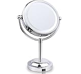 Double-Sided Lighted Makeup Mirror, Rusee Polished Chrome Finish 6-Inch Battery-Operated and 3X Magnifying Bathroom and Countertop Vanity Mirrors