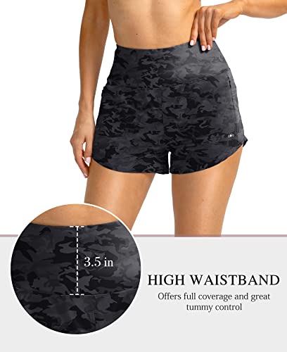 Obla Women's High Waisted Swim Board Shorts With Zipper Pockets Upf50+ Quick Dry Beach Shorts For Women With Liner(Grey Camo_M) #TOP2