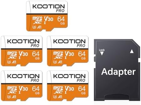 KOOTION Micro SD Karte 64 GB 5 Stück U3 Speicherkarte Bis zu 100 MB/s MicroSDXC Card Mini SD Karte U3 UHS-I Memory Karte(A1 V30 4K) Micro SD Card 64G Memory Card mit SD Adapter