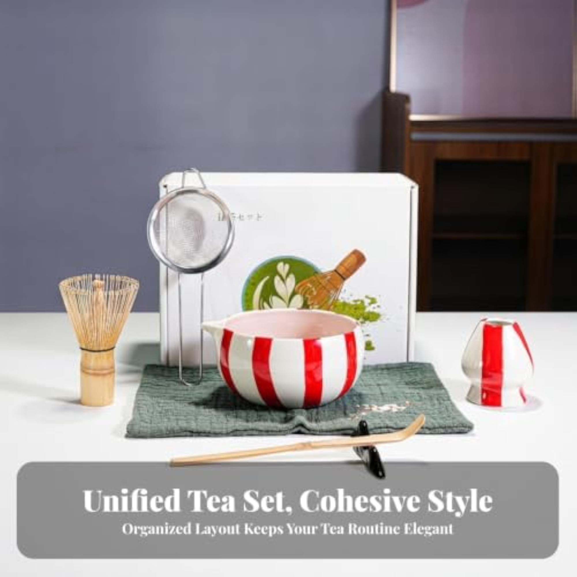 7 Pieces Hand-Painted Matcha Set with Whisk, Gift for Tea Lovers