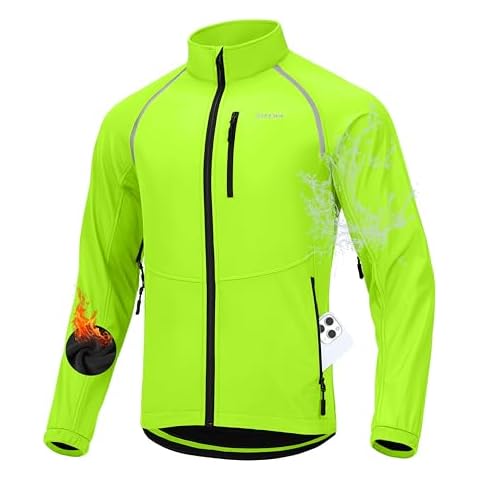 Men's Winter Cycling Jackets Thermal Warm Water Resistant Bike Running Windproof Fleece Cold Weather Mountain Biking Bicycle Riding Gear(Fluorescent Yellow,S) Cover
