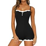 LEEDYA Summer V Neck Sleeveless Jumpsuits for Women Y2k Onesie Romper Gym Shorts Bodysuit One Piece Pajama Set Black XL