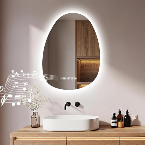 S'AFIELINA Asymmetrical Bathroom Mirror with Bluetooth, Anti-Fog, 3 Colors Adjustable Light, Time & Temperature Display, Memory Function, IP44 Waterproof Backlit LED Mirror with Lights, 60 x 45 cm - Image 3