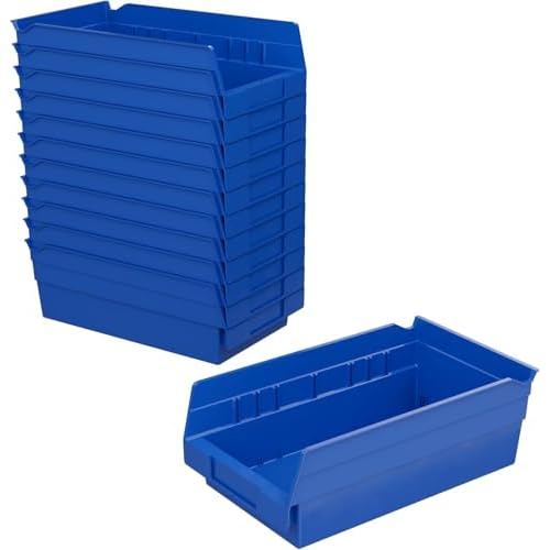 Akro-Mils 30130 Plastic Shelf Bins, Heavy Duty Storage Bins for Garage, Closet, and Drawer Organization, 12-Inch x 6-1/2-Inch x 4-Inch, Blue, 12-Pack