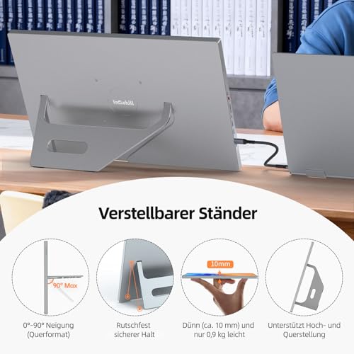 Intehill Tragbarer Monitor 16 Zoll 120Hz Touchscreen Gaming, USB-C FHD 1920x1200 IPS 300 Nits 100% sRGB, Aluminiumgehäuse mit Lautsprecher… – Ansicht 4
