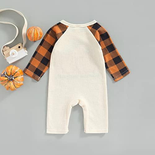 FIOMVA Newborn Baby Girl Boy Halloween Outfit Pumpkin Long Sleeve Romper Onesie Cotton Linen Jumpsuit Fall Winter Clothes3