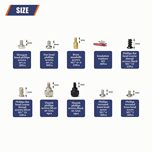 227Pcs Personal Computer Screws Pc Standoff M3 M5 M6 Phillips Head Assortment Kit For Hard Drive Computer Case Motherboard Fan Power Graphics #TOP2