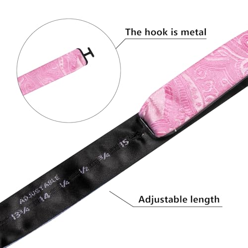 Image of Dubulle Self Tie Bow Ties for Men Mens Pink Bowtie and Lapel Pin Paisley Floral Suit Handkerchief Cufflinks Set Wedding