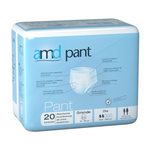 Pants AMD Día. Pants Día Absorción Moderada. Pants Incontinencia Adultos. Braga Pañal Adultos Día. Pants AMD Desechables. Absorción de 600-900ml. Talla L. Pants AMD Caja 80 unidades.