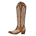 SOVANYOU Cowboy Boots for Women Brown Knee High Boots Almond Toe Chunky Heel Cowgirl Leather Boot Country Concert Shoes Vintage Fashion Western Tall Boot