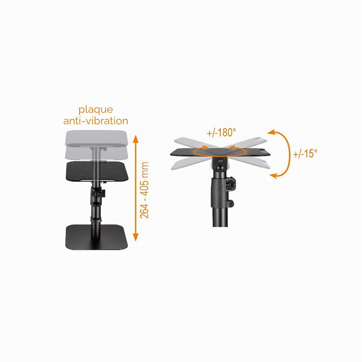 mywall HS31L Support de Table Universel, inclinable +/-15° avec Une Charge jusqu'à 15 kg, Noir, 2 Supports pour Enceintes