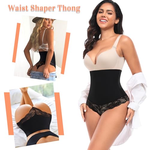 Image of Werena Tummy Control Thong Shapewear for Women Lace Shaping Thong Girdle | Mid High Waisted Body Thong Shaper Underwear,Light to Medium Control Shapewear