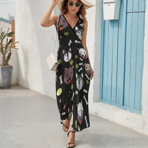Robe maxi décontractée à col V et motif imprimé sans manches - 5