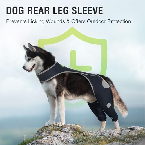 Image of Dog Leg Braces for Back Leg - Hind Leg Recovery Sleeve to Stop Licking & Protect Wounds, Rear Leg Support Brace with Reflective Material, Cone Alternative for Skin Damage Relief - Size L