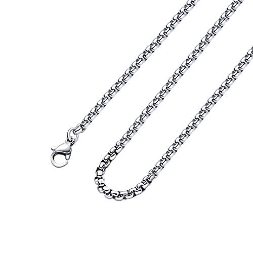 Monily 2-7 mm 16-36 In Square Rolo Stainless Steel Chain Necklace Round Box Necklace Men Women Jewellery by Monily - Used condition - US$11.53