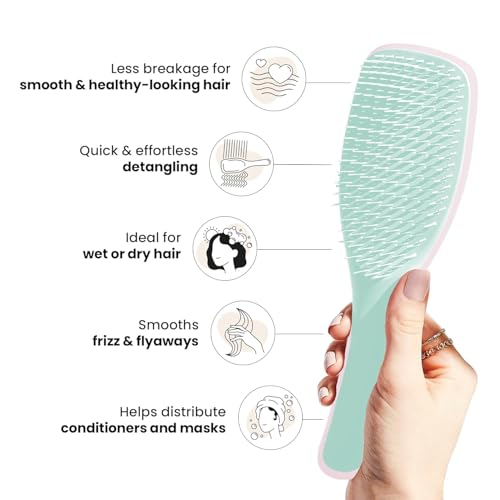 Image of Lyrovo Ultimate Hair Brush Comb for Women for Wet & Dry Hair Eliminates Knots & Reduces Breakage for All Hair Types (White & Blue)