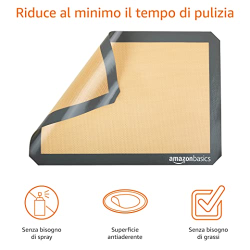 Amazon Basics - Rettangolare Tappetini da forno in silicone, Set da 2 pezzi, Beige/Grigio, 42 cm x 30 cm