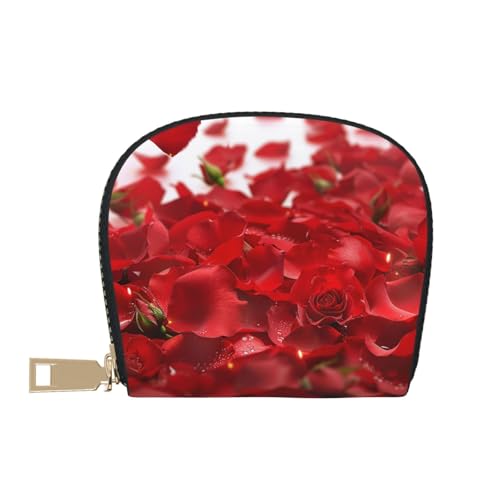 Red Rose Petals Printed Card Wallet for Women Men Cute Zipper Card Cases Holder Mini Coin Purse with 12 Card Slots2