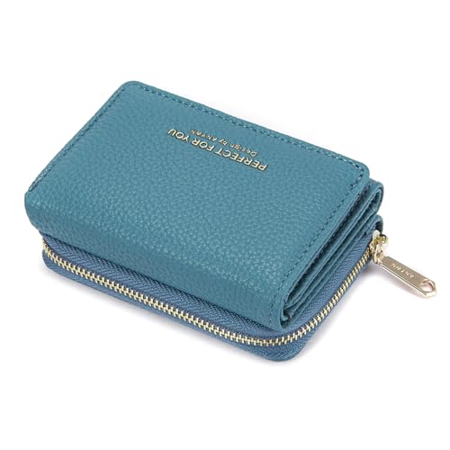 ANYWN Geldbörse Damen klein, Kleiner Geldbeutel Damen, Elegante Damen Brieftasche mit Große Kapazität, Portemonnaie Damen klein mit Großes Münzfach 33-Blau