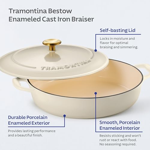 Image of Tramontina Bestow Enameled Cast Iron 4-Qt Braiser Pan with Lid, Latte