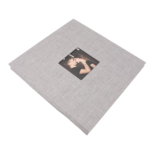Fdit Álbum de Fotos único de Tela de Lino con Película Autoadhesiva para Recuerdos Familiares de Bebés, álbum de Fotos con Diseño de Ventana Frontal, 10,6 X 11 Pulgadas (GRAY)
