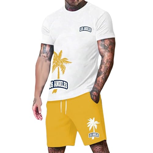 Ensemble homme été t-shirt et short jaune S à impression numérique 3D York