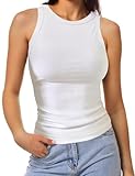 Tank Top for Women, Racerback Ribbed Tank Tops for Women, Slim Knit Basic Summer Tops for Women 2024 Going Out Tops, White, L