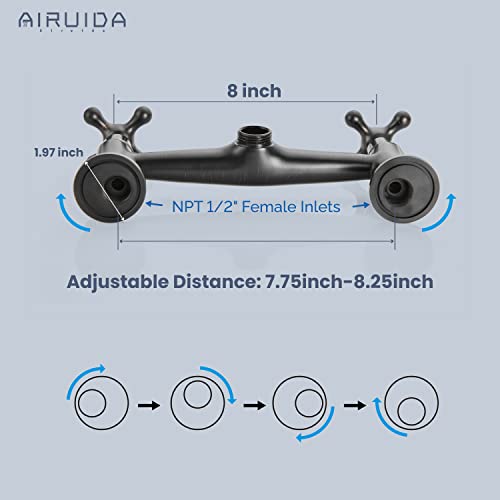 Airuida Oil Rubbed Bronze Wall Mount Faucet 8 Inch Center Tap For Kitchen Sink Wall Mounted Commercial Sink Utility Laundry Room Restaurant Faucet 2 Hole Double Cross Handles 360 Rotatable Spout #TOP4