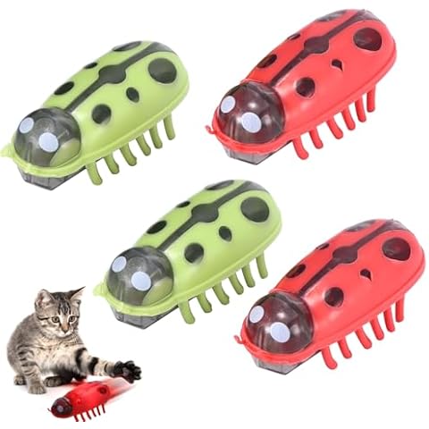 4Pcs Mini Beetle Interactive Cat Toy with Red LED Light Spot Excites & Entices Cats Cuddling Chasing Fun, Realistic Beetle Cat Bug Educational Toy for Indoor Cats Kitten Play Chase Exercise Cover