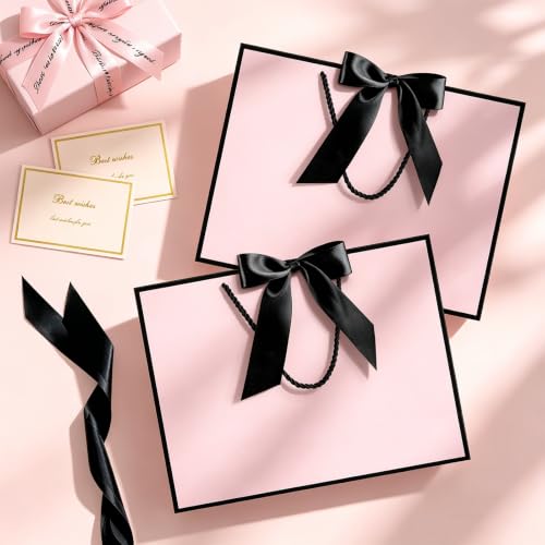 Image of JMANNI Gift Bags with Handles, 13 inch Medium Gift Bag for Presents, 4 Pcs Bags with 8 Tissue Paper and 4 Cards for Graduation Baby Shower Wedding Fathers Day Mother's Day Birthday Party(pink-black)