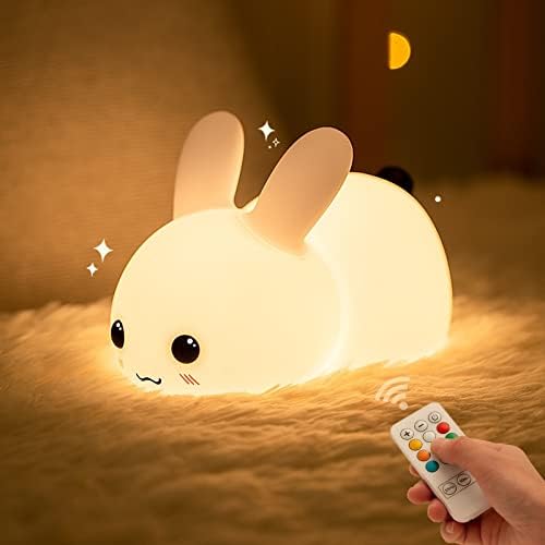 Myratts Led Cute Bunny Night Light, Kawaii Stuff 8 Colors Changing Super Soft Squishy Silicone Rechargeable Night Light Lamp, Birthday Easter Xmas Gift, Used for Camping Party Room Decor