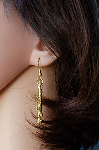 Boucles d'oreilles flûte traversière dorées, finition orchestre - 4