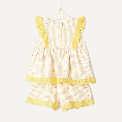 Amazon Essentials X Sofia Grainge Baby Girls' Baby Girls' Short & Top Cotton Play Set, Light Yellow Stripe Floral, 0-3 Months - image 5